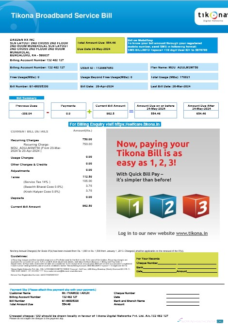 Download INDONESIA TIKONA business utility bill Word and PDF template Photoshop template